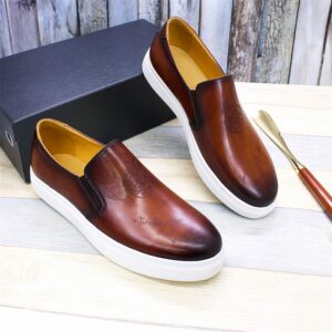 Brexpo Handmade Brown Leather Perforated Slip On
