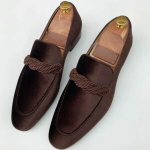 Retro Brown Braided Twist Faux Suede Loafers CP031