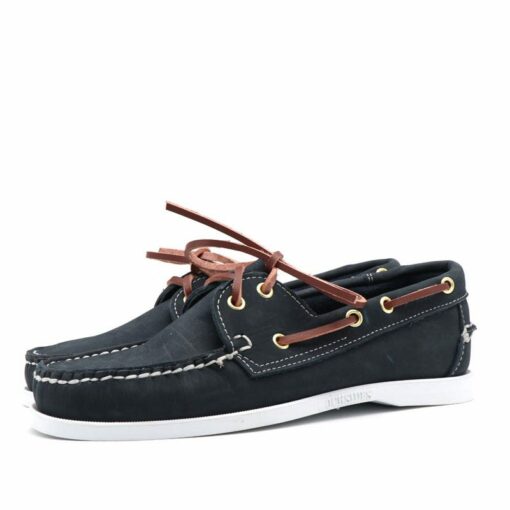 Pebble Black Two Tone Men's Leather Boat Shoes