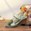 SOCOFY Beaded Floral Stitching Wedge Sandals