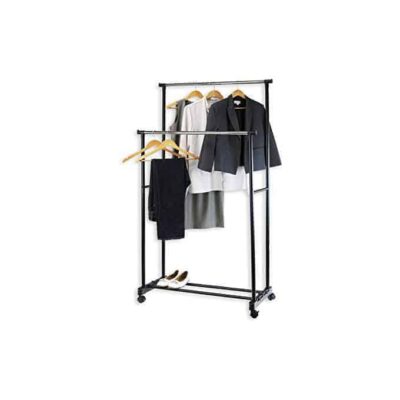 Double Clothes Hanging Rack with Shoe Rack - Black