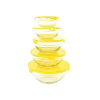 5 Piece Yellow Heat Resistant Glass Storage & Cooking Bowl