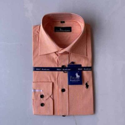 Orange Short Checkered Sleeve Shirt by Ralph Lauren