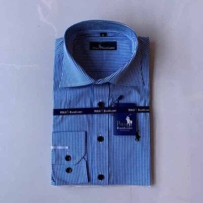 Ralph Lauren Blue Short Checkered Sleeve Shirt