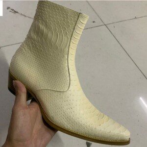 Snake Skin Pattern Ankle High Gold Boot