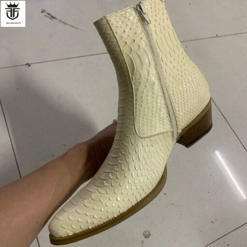 Snake Skin Pattern Ankle High Gold Boot