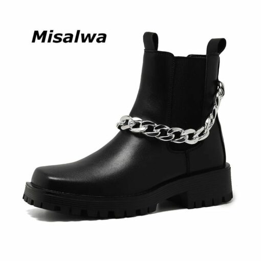 Misalwa Platform Black chelsea boots with chain