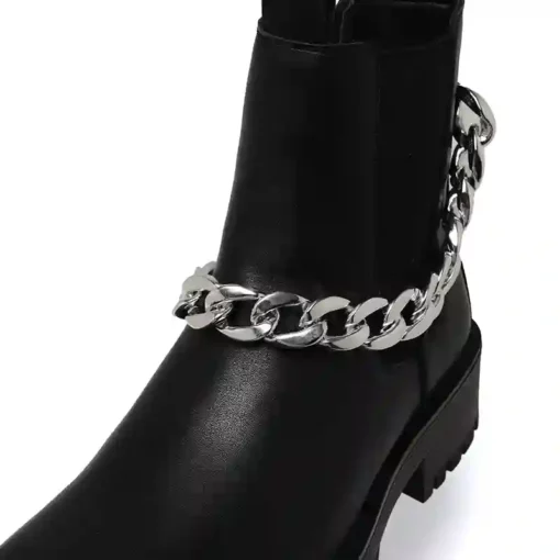 Misalwa Platform Black chelsea boots with chain