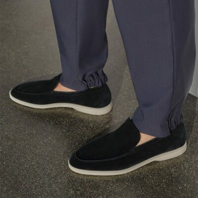Straight Cut Men's Black Suede Yacht Loafer