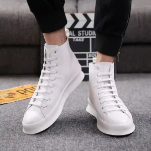 Triple White Lace Up Leather Canvas Boot