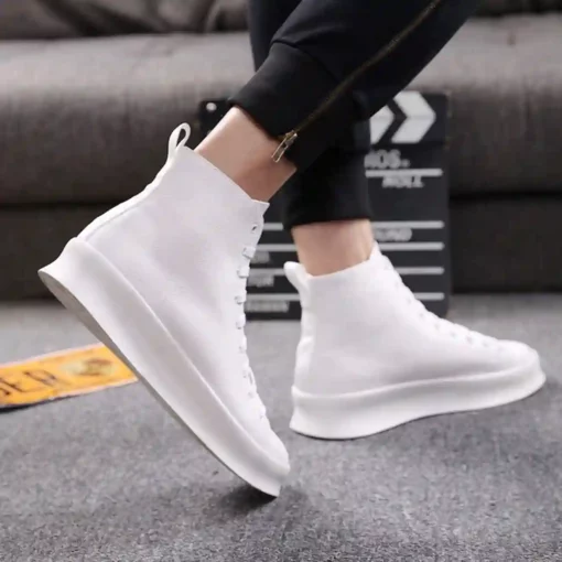 Triple White Lace Up Leather Canvas Boot