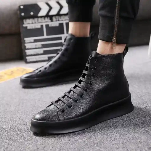 Yomior All Black Lace Up Leather Canvas Boot