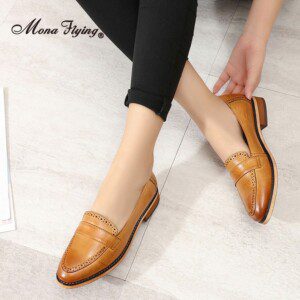 Mona Flying Women Leather Causal Slip-on Penny Loafer Hand-made Comfort Flat Classic Autumn Shoes for Ladies 2021 New H618-3 1