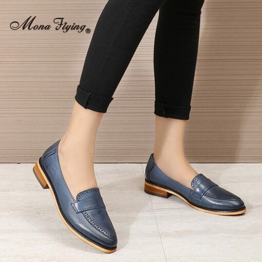 Mona Flying Women Leather Causal Slip-on Penny Loafer Hand-made Comfort Flat Classic Autumn Shoes for Ladies 2021 New H618-3 2