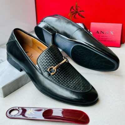 UK Anax Shoe Horsebit Block Pattern Loafer Black