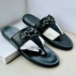 All Black Leather Slippers