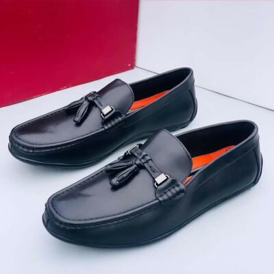 Black Leather Loafer Shoe