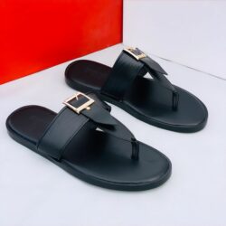 Black Slippers with Belt Buckle