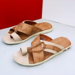Brown Leather Cross Slippers