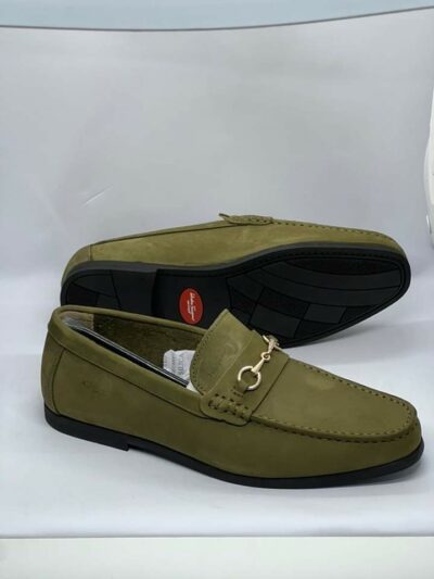 Camou green leather loafer shoe