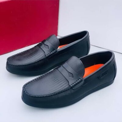 Clarks Black Line Patterned Leather Loafer Shoe