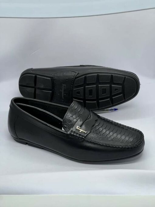 Ferragamo Black Leather Loafer Shoe