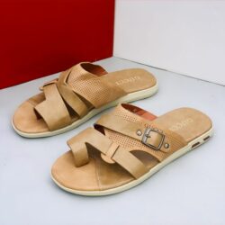Gucci Brown Cross Slippers with Belt Buckle