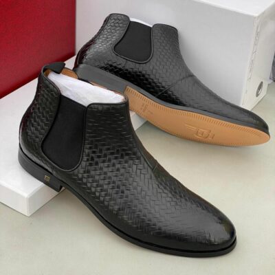 Frank Perry Black Patterned Executive Leather Chelsea Boot