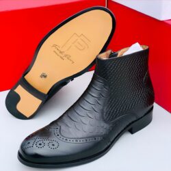 Frank Perry Executive Brogue Patterned Black Leather Chelsea Boot