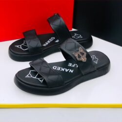 Casual Classic Black Leather Pair of Sandal