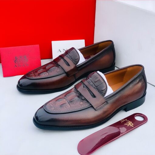 Anax Executive Brown Loafer Shoe with Black Pointed Toe