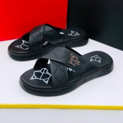 Casual Black Leather Cross Sandals