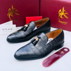 Anax Classic Black Crocodile Pattern Loafer Shoe