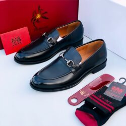 Anax Classic Black Plain Leather Loafer Shoe