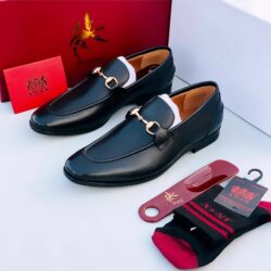 Anax Classic Polished Black Plain Leather Loafer Shoe