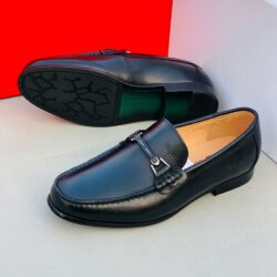 Salvatore Ferragamo Classic Polished Black Plain Leather Loafer Shoe