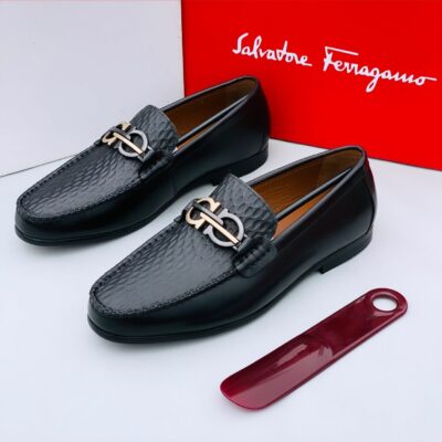 Salvatore Ferragamo Executive Black Leather Loafer Shoe