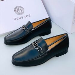 Versace Classic Black Polished Leather Loafer Shoe