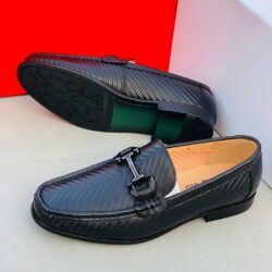 Executive Black Leafy Patterned Leather Loafer Shoe