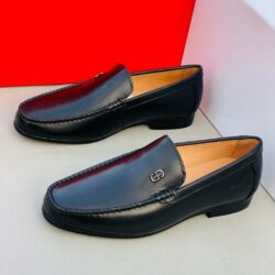 Salvatore Ferragamo Polished Black Plain Leather Loafer Shoe