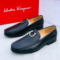 Salvatore Ferragamo Executive Black Patterned Leather Loafer Shoe