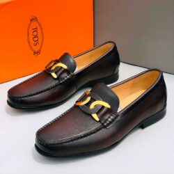 TOD's Classic Coffee Brown Patterned Leather Loafer shoe