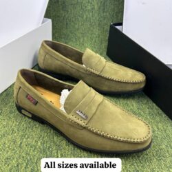 Classic Polo Olive Green Leather Suede Loafer Shoe