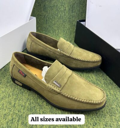 Classic Polo Olive Green Leather Suede Loafer Shoe