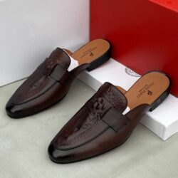 Frank Perry Executive Dark Brown Leather Half Shoe with Black Toe