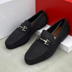 Salvatore Ferragamo Classic Black Suede Leather Loafer Shoe