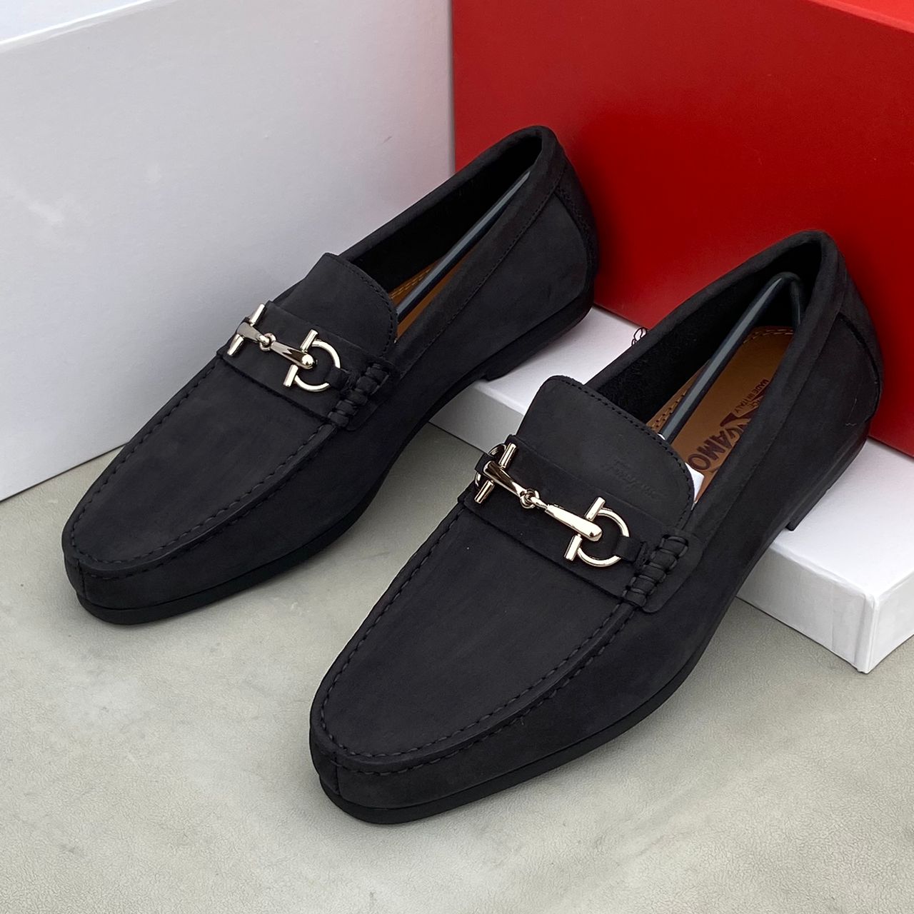 Salvatore Ferragamo Classic Black Suede Leather Loafer Shoe | Buy ...