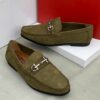 Salvatore Ferragamo Classic Olive Green Suede Leather Loafer Shoe
