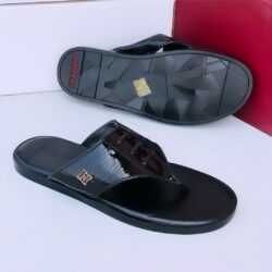 Black Smooth Leather Casual Slippers