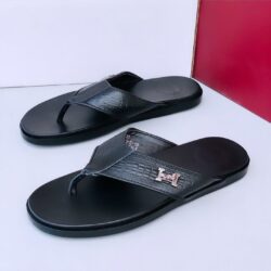 Casual Black Patterned HMRCEMS Leather Slippers